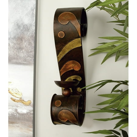 Decmode - Traditional Style Scrolled Brown Metal Wall Sconces with Abstract Designs, Set of 2: 5