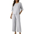 thumbnail image 5 of Chroia Women's Plus Size Breathable Cotton-Linen Set - 3PC 2 Tops & Wide Leg Pants Lounge Outfits, 5 of 6