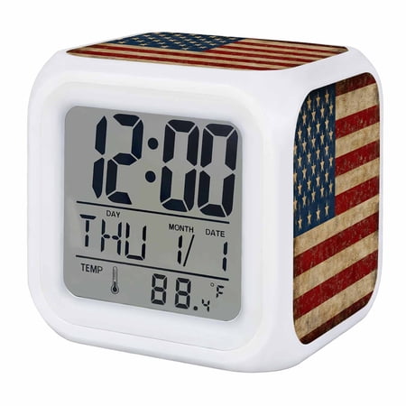 Vintage American Flag Digital Alarm Clock for Bedrooms, Smart LED Alarm Clock with 7 Color Changing