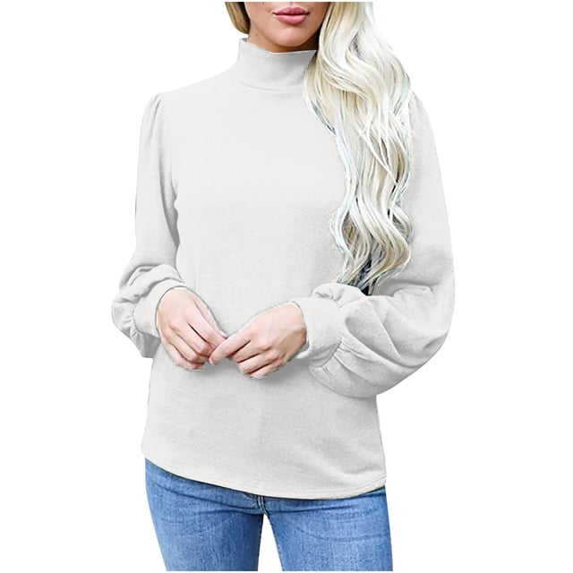 KIHOUT Spring Winter Womens Tops Blouse Long Sleeve High Collared T-shirts Solid Color Casual Loose Sweatshirt Tops