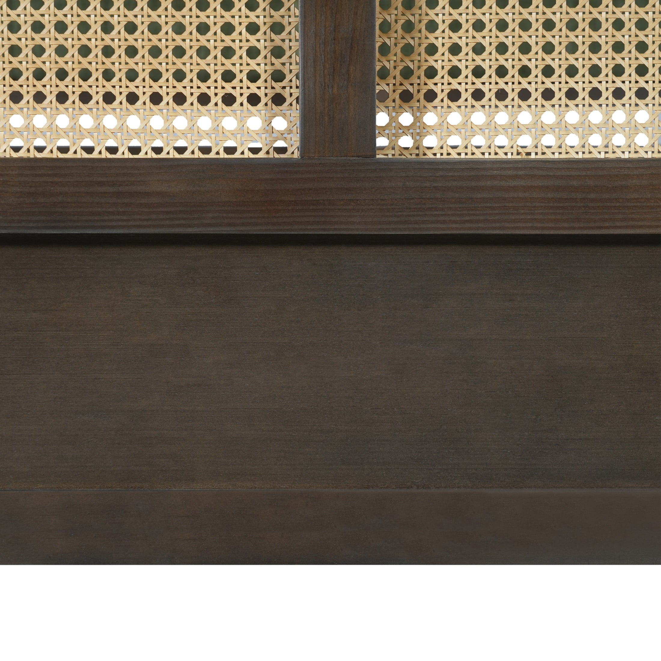 Christopher Knight Home King Wood Platform Bed with Rattan & Green Upholstered Headboard, Walnut Finish