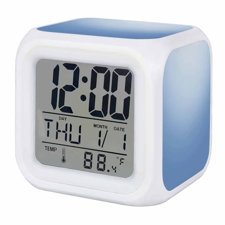 Blue Ombre Digital Alarm Clock for Bedrooms, Smart LED Alarm Clock with 7 Color Changing Night Light, Modern Minimalist Gradient Silent Wake Up Clocks for Sleep Study Cooking 3.2x3.2
