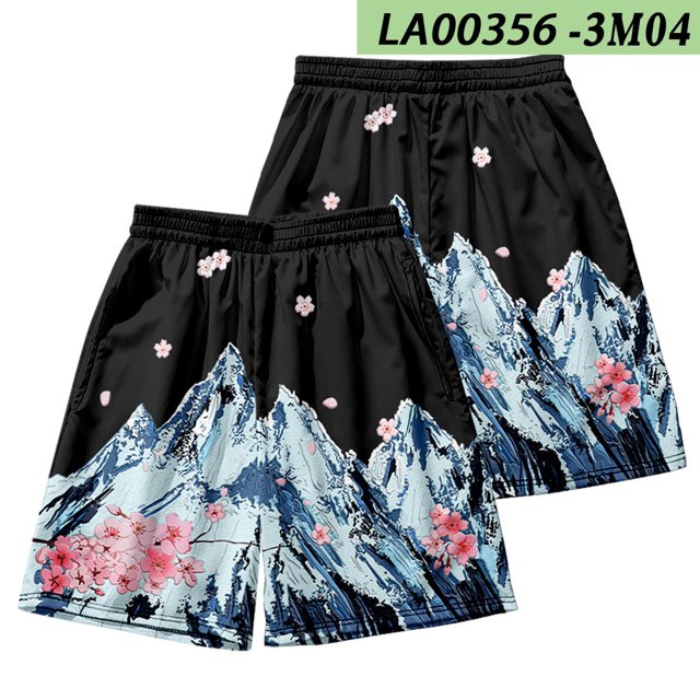 Pantalones cortos holgados de estilo japonés para hombre y mujer, ropa de calle masculina con estampado de zorro, cintura elástica, color negro, de talla grande, para verano Fivean unisex