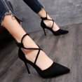 thumbnail image 4 of Sandalias romanas con correa cruzada para Mujer, Zapatos De tacón alto De gamuza, hebilla De una línea, tacón fino, puntiagudos, novedad De 2024, 4 of 5