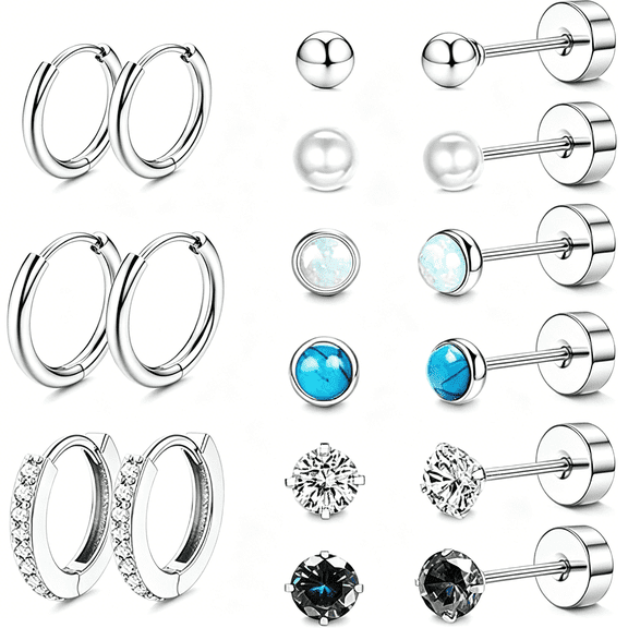 DESIGNICE Titanium Earrings for Men Women Titanium Steel Stud Earrings for Sensitive Ears Cubic Zirconia Hypoallergenic Surgical Steel Cartilage Earrings Hoop 20G Flat Back Stud Earrings