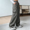 thumbnail image 5 of Kvture Women's Cargo Pants Casual Straight Wide Leg Work Pants Elastic Waisted Lightweight Loose Hiking Pant with Pockets Gray Pant XXXL, 5 of 7