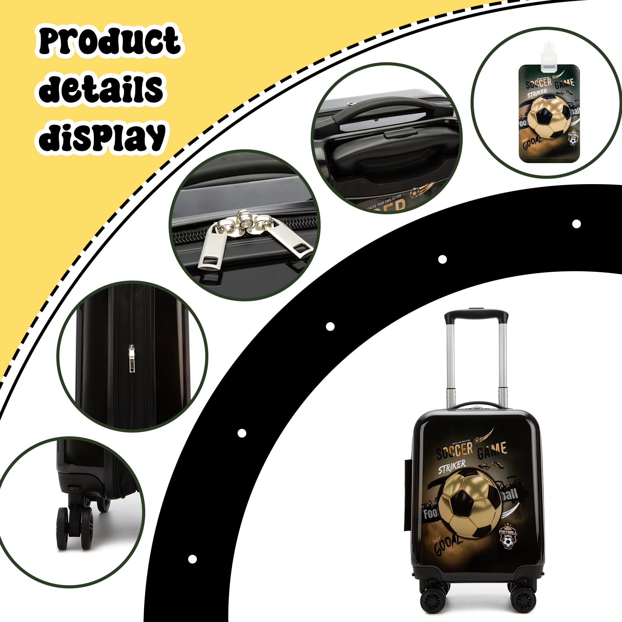 Kids Luggage Sets 3 Piece Small Suitcases with Wheels for Boys Rolling Suitcase with Travel Pillow Duffle Bag Soccer