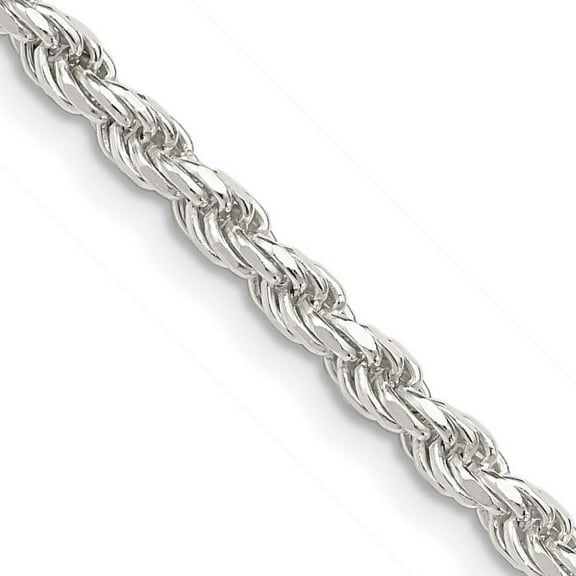 925 Sterling Silver Solid Polished 3mm D Cut Rope Chain Necklace 24 Inch Lobster Claw - Chain Necklace for Women and Men