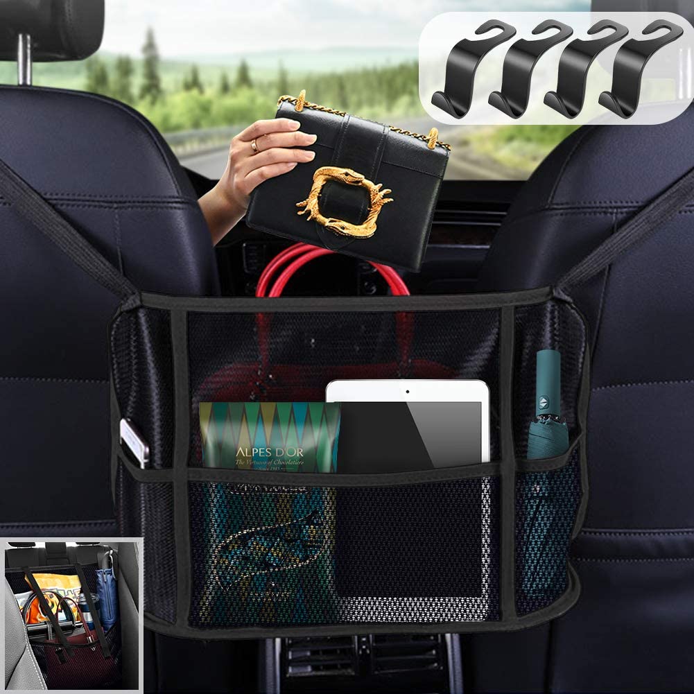 Car Handbag Holder with 4 Pack Car Seat Hooks, Car Purse Holder Between