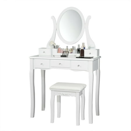 Gymax Vanity Set Makeup Dressing Table W/Mirror Drawers & Removable Storage