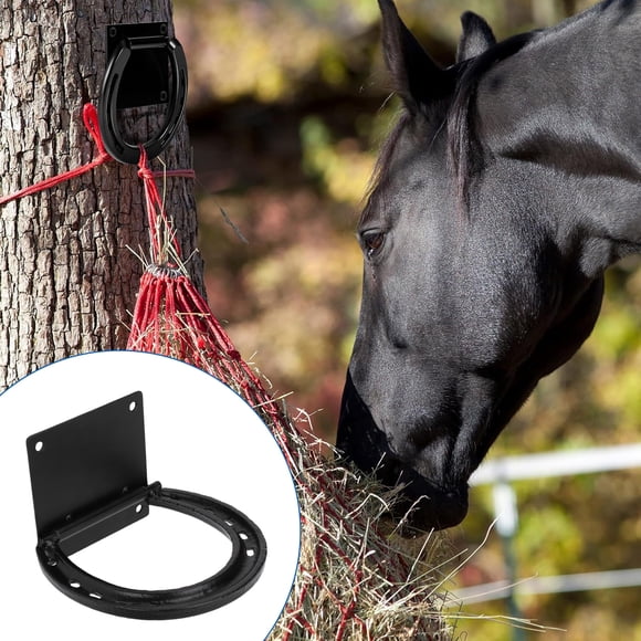 Caballo Paquete De 2 Anillos Para Atar Caballos, Amarres De Herradura Recubiertos De Acero Sólido Negro Para Caballos, Suministros Estables