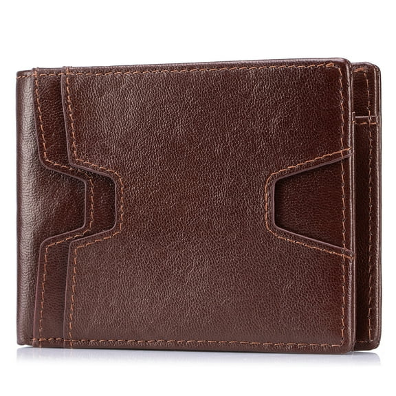 Front Pocket Wallet for Men Slim Lightweight RFID Blocking Genuine Leather Bifold Thin Wallet with 10 Card Slots, Brown