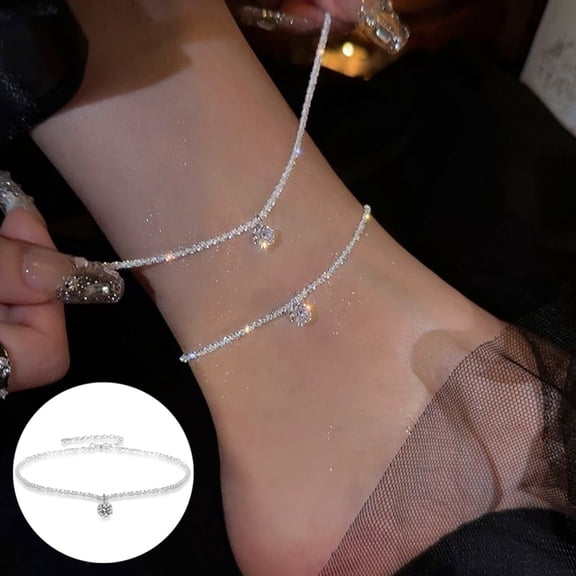 YYKihy Ankle Bracelets For Women Heart Anklet Bracelets Layered Sterling Silver Shining Tennis Anklet With Cubic Zirconia Summer Beach Foot Chain For Women Trendy Jewelry