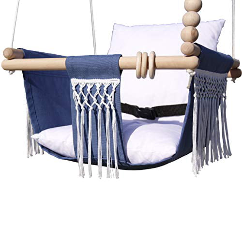Ceiling Hardwares Cushions Inside Outside Hanging Hammock for Infants Canvas Baby Swing Seat for Porch Tree Columpios para Bebe Niño Mass Lumber Toddler Swing Outdoor Indoor Chair Set with Belt
