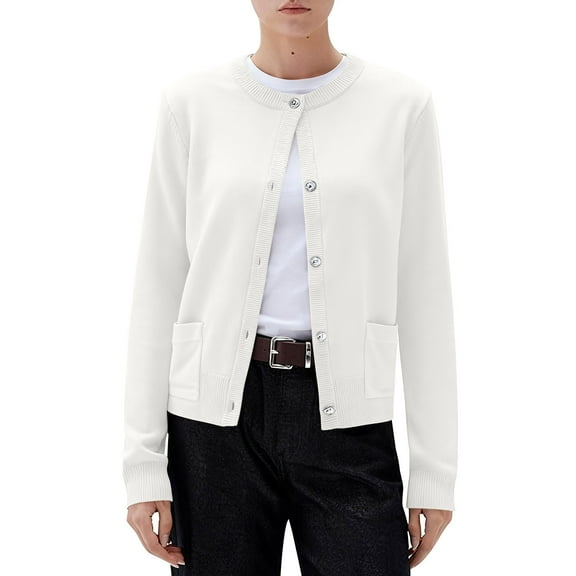 Ruimatai Women's Knit Cardigan Sweater Long Sleeve Button Up Soft Comfortable Casual Loose Fit Solid Color Round Neck Top