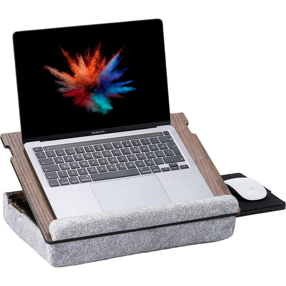 UTAH-Laptop Tray - Lap Tray with Cushion, Laptop Table for Bed & Sofa, Adjustable Lap Desk, Portable Bed Table for Work & Study, Ergonomic Wooden Stand for Home Office (Walnut)