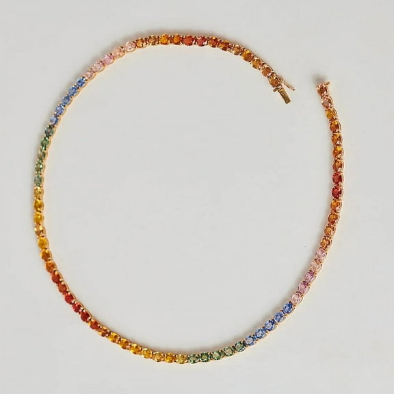 925 silver Lab multi Sapphire Oval Tennis Necklace,Lab Multi Sapphire Gemstones Necklace Birthstone Necklace,Mom Birthday Gift,Gift For Her