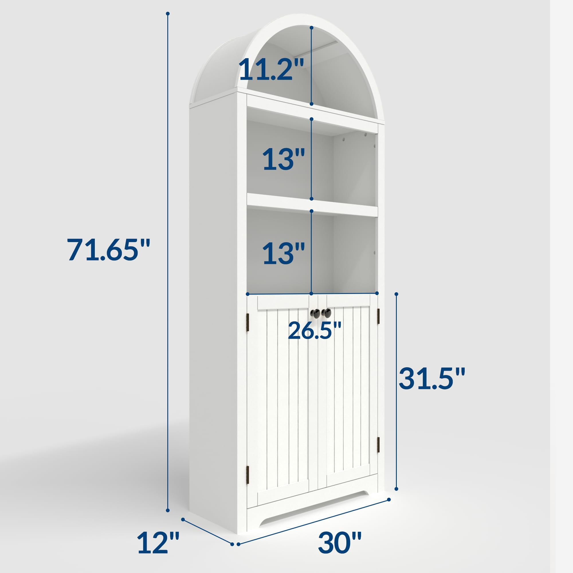 Kojooin 71.6" Tall Arched Storage Cabinet, 5 Tier Wooden Pantry Cabinet with Doors and Adjustable Shelves, Home Office Arch Book Shelf Storage Organizer for Living Room, Bedroom