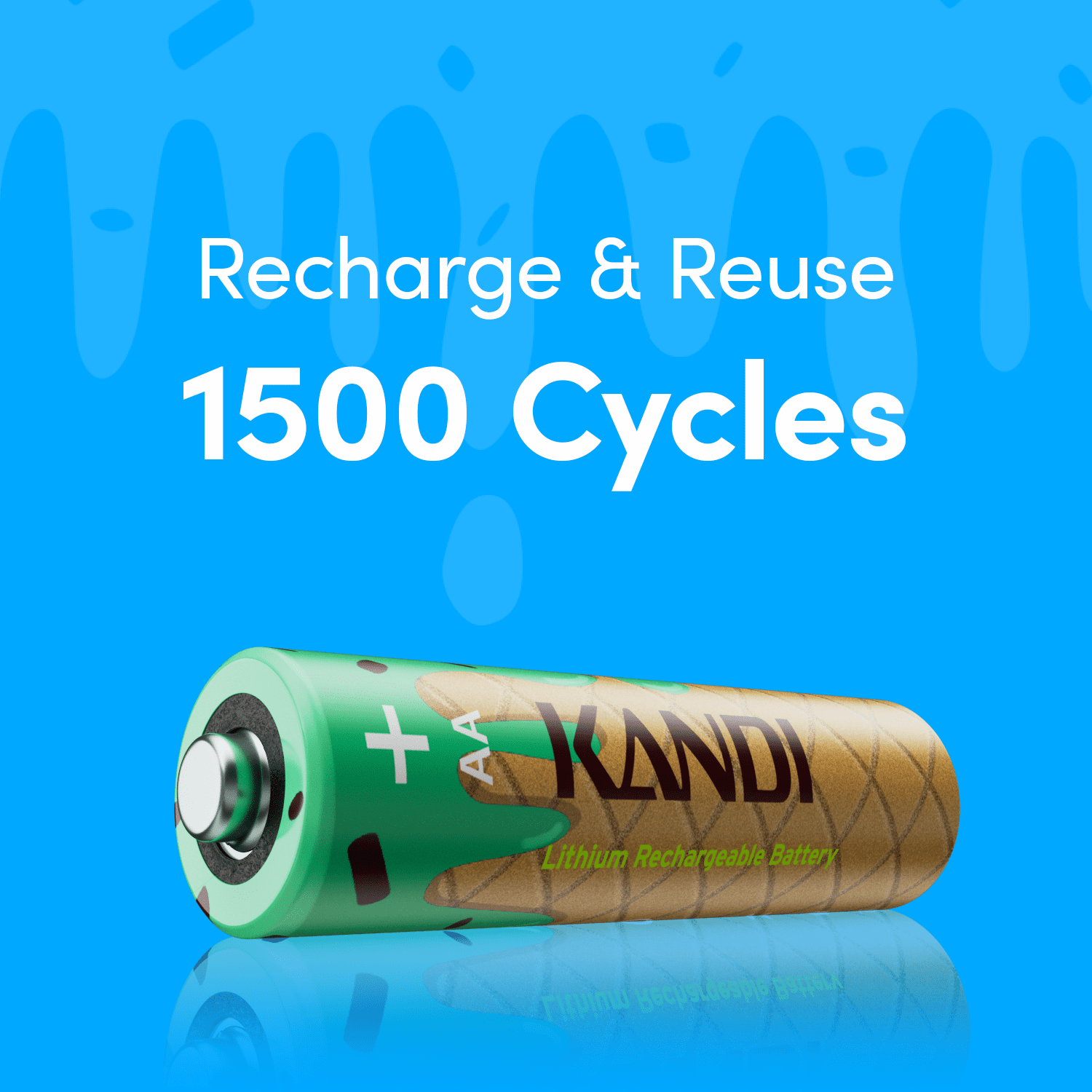 Kandi AA Lithium Rechargeable Batteries 12 Pack-Waffle
