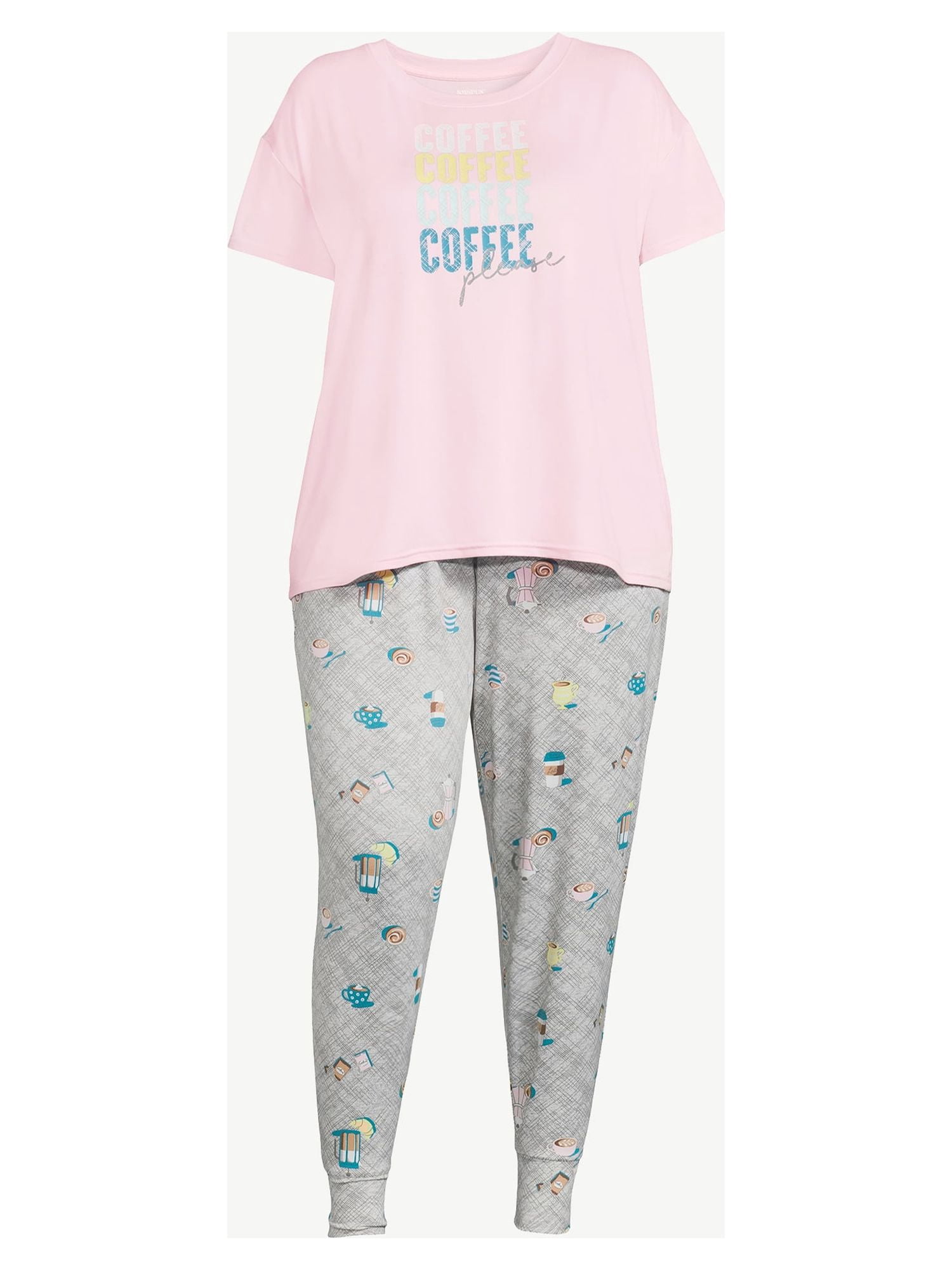 Joyspun Women’s Short Sleeve T-Shirt and Joggers Pajama Set, 2-Piece, Sizes S to 3X
