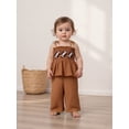 thumbnail image 3 of BemeyourBBs Toddler Baby Girl Football Outfit Cute Infant Girls Summer Clothes Embroidery Sleeveless Smocked Camisole Tank Top Wide Leg Pants Set, 3 of 9