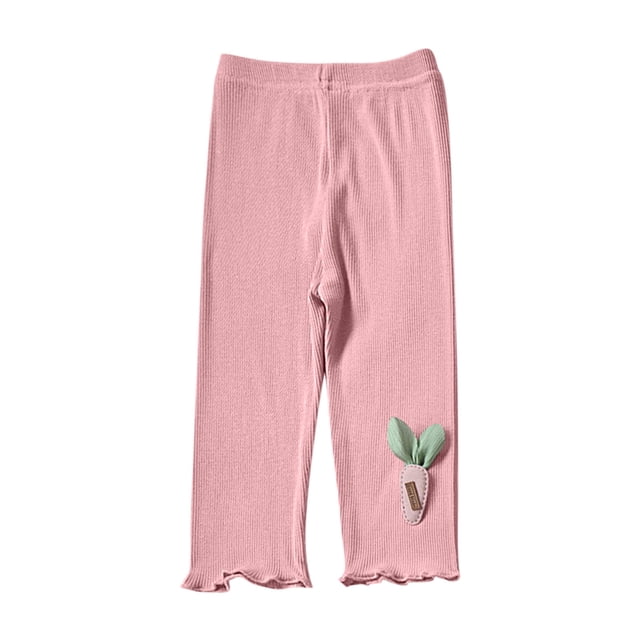 Odeerbi 1-7 Años Niñas Mallas de Punto de Canalé Con Ribete de Lechuga Mallas Elásticas Capris Pantalones de Verano Casual Cintura Elástica Pantimedias Recortadas