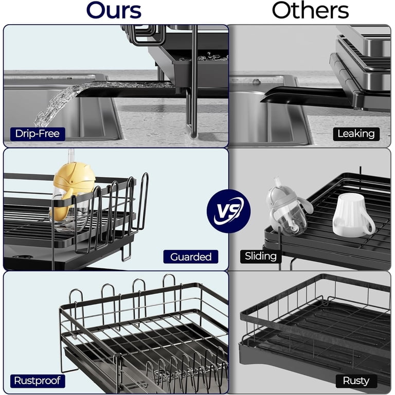 Delamu Extendable Dish Drying Rack, Stainless Steel, Black photo 2