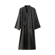 WRKEKC Womens Robe Casual Loose Solid Color Thin Tie Pocket Bathrobe Comfortable Loungewear Sleep Robe