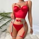 thumbnail image 2 of Gibobby Conjunto ropa interior mujer Conjunto de lencería for Mujer Conjunto de lencería con Liguero y corpiño de Encaje Floral(Rojo, G), 2 of 5