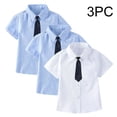 thumbnail image 2 of Odeerbi 2-15 Years Toddler Kids Boys Girls Short Sleeve Dress Shirts 3 Pack Cotton School Uniform Shirts with Bow/Tie, 2 of 8