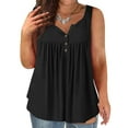thumbnail image 2 of Ndbuld Womens Summer Tops Womens Tank Summer Solid Sleeveless Flared Trendy Casual Blouse Button Tunic Shirt Tops Evergreen Black 5XL, 2 of 5