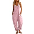 thumbnail image 2 of Jean Jumpsuit Oversized Linen Overalls for Women Sleeveless Suspender Jumpsuit Wide Leg Cuffed Pants with Pockets Casual Streetwear L, 2 of 7