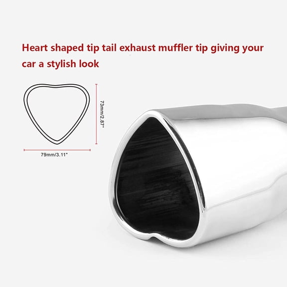 Heart Shaped Universal Car Exhaust Muffler Tip, Stainless Steel Chrome Tail Pipe Cover, Bolt-On Vehicle Exhaust Decor Accessory for Most Cars, Stylish Silver Finish