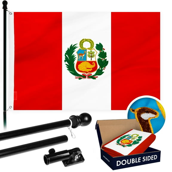 G128 Combo Pack: Flag Pole 6Ft Black Tangle Free & Peru Peruvian Flag 3x5FT Double Sided Embroidered