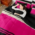 thumbnail image 4 of Manfei Modern Geometric Aesthetic 7-Piece Twin Bedding Sets,Stripes Lines Bedding Comforter Set,Pink Black Sheet Sets For Children,Microfiber Bedroom Decor Reversible, 4 of 8