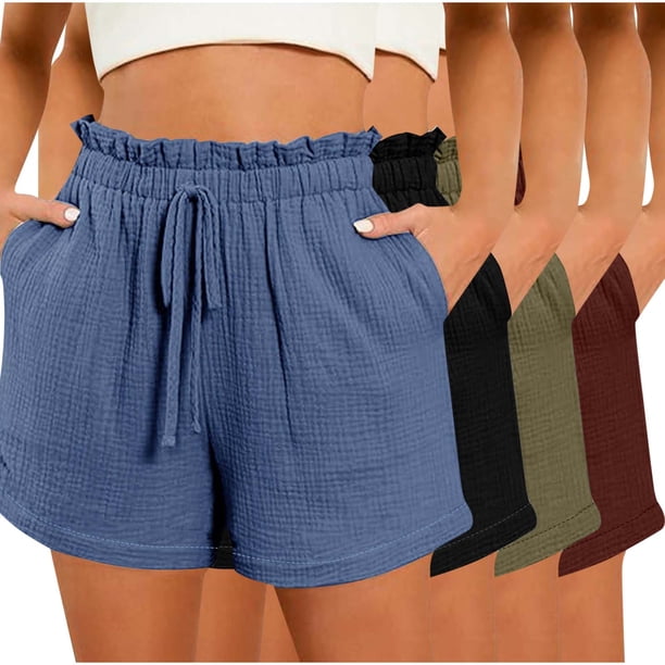 Pijama de poliéster para mujer, 4 piezas, informal, primavera y verano, liso, cómodo, con cintura elástica y bolsillos