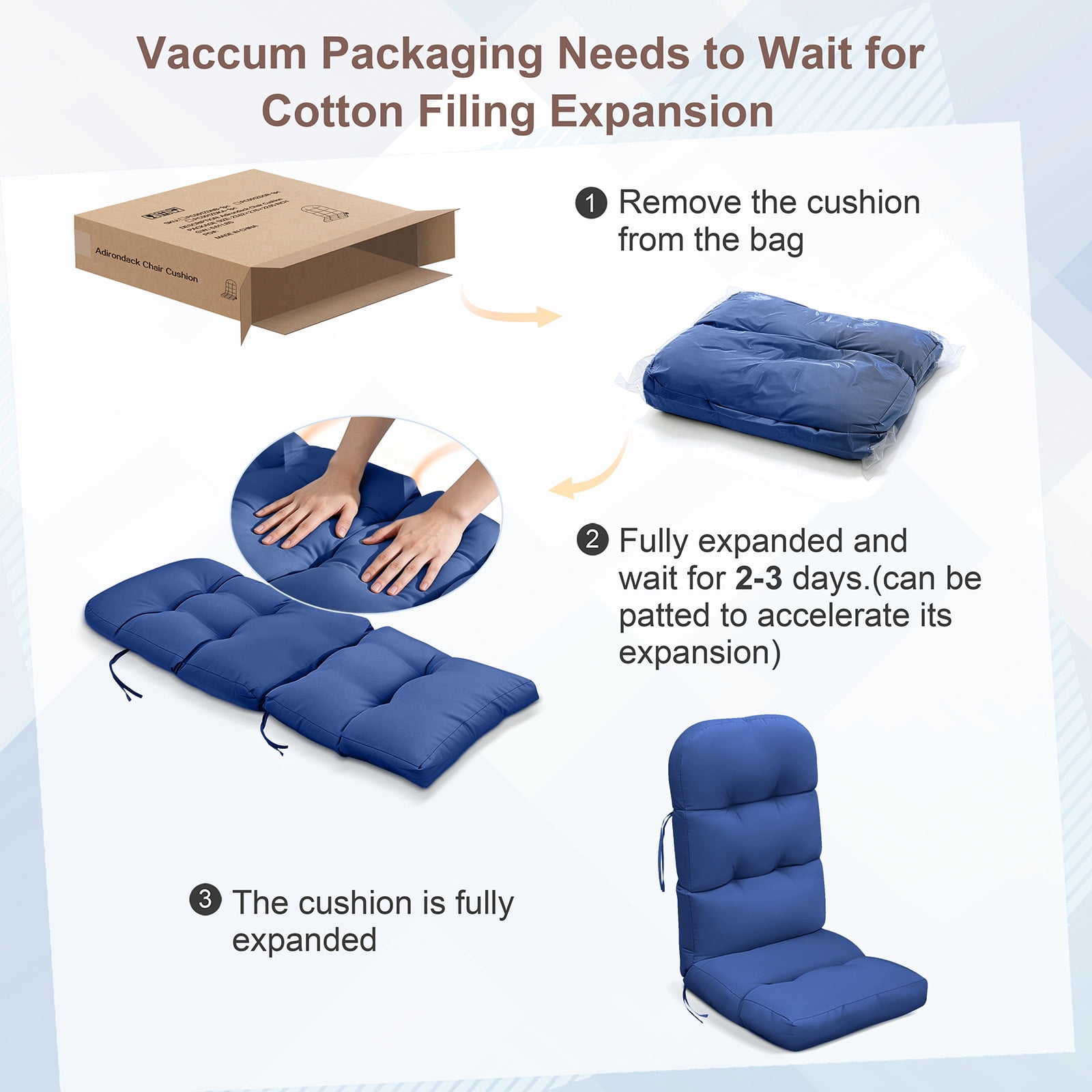 Umi Patio Adirondack Chair Cushion, Waterproof Outdoor Chair Pillow, High-Back, Navy Blue, 2PC