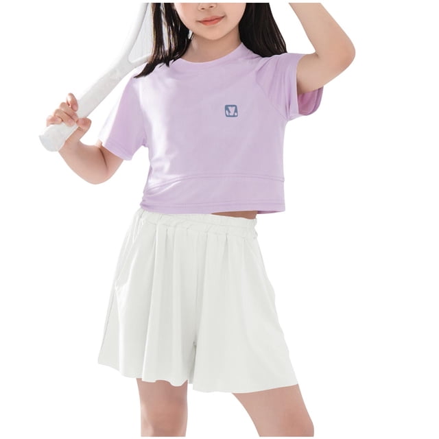 Odeerbi Niñas de Hielo Seda Seca Rápida Conjuntos Atléticos de Manga Corta Superior Skort Conjunto Ropa Deportiva Transpirable Para 5-15 Años