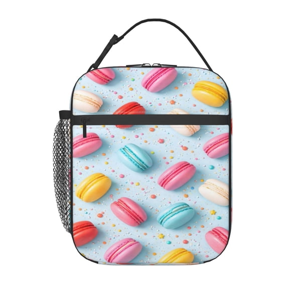 Macarons Pattern Lunch Bag Reusable Thermal Lunch Tote with Handle for Women and Men