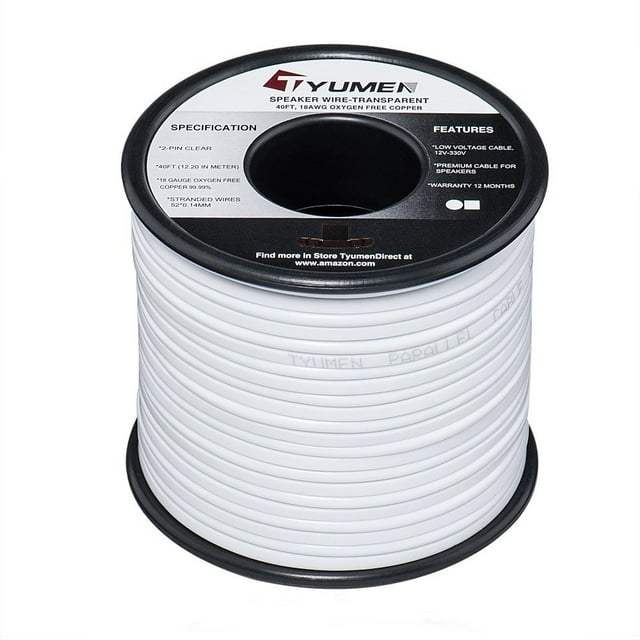Cable de altavoz Tyumen, calibre 18 AWG, 2 conductores, rollo de 12,19 m