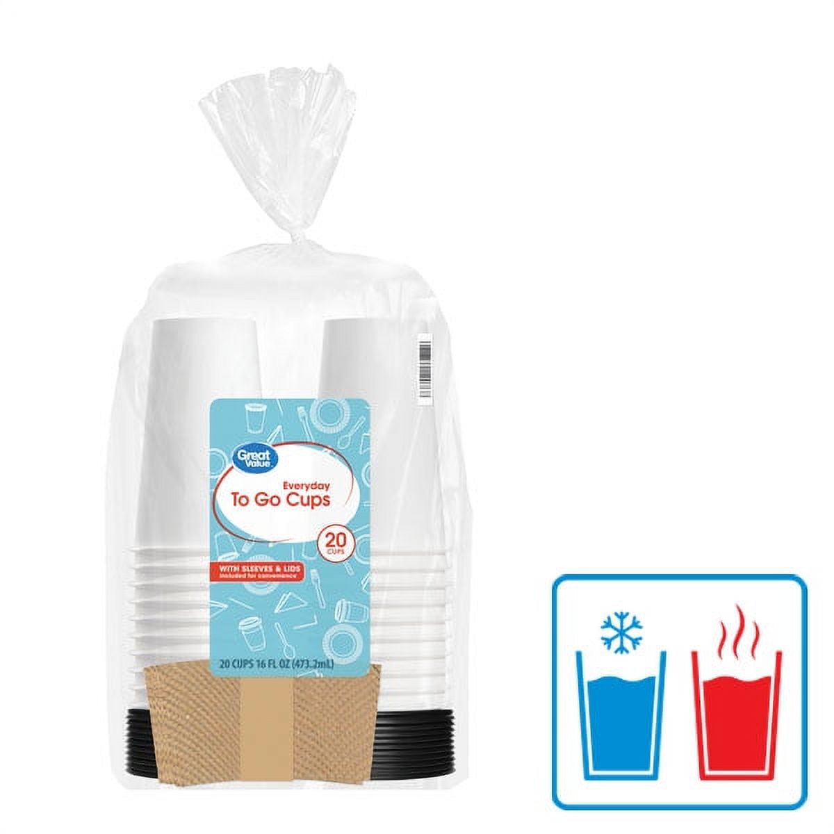 Great Value Everyday to Go Cups, Lids & Sleeves, 16 fl oz, 20 Count