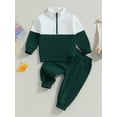 thumbnail image 2 of ZAXARRA Toddler Girl Boy Fall Clothes Contrast Color Long Sleeve Half Zipper Tops Elastic Waist Pants 2Pcs Outfit, 2 of 8