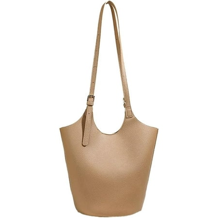 Zhengup Womens PU Leather Shoulder Bag Large Bucket Tote Purse Handbag Casual Top Handle Satchel 2pcs with Adjustable Strap
