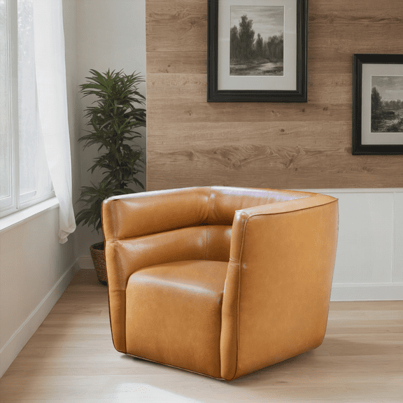 Callan Swivel Chair - 1-Piece Vegan Tan Leather with Backrest