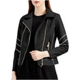 thumbnail image 2 of Chaquetas y abrigos de piel sintética de manga larga sin capucha Chaqueta de piel fina de moda para mujer Abrigo corto Chaqueta de primavera y otoño Chaqueta de piel con capucha de manga larga Tops de, 2 of 6