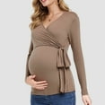 thumbnail image 2 of Splozh Maternity Shirts Ribbed Knit Long Sleeve Maternity Tops Comfortable Soft Fashionable Maternity Nursing V Neck Long Sleeved Maternity Wear Coffee,M, 2 of 8