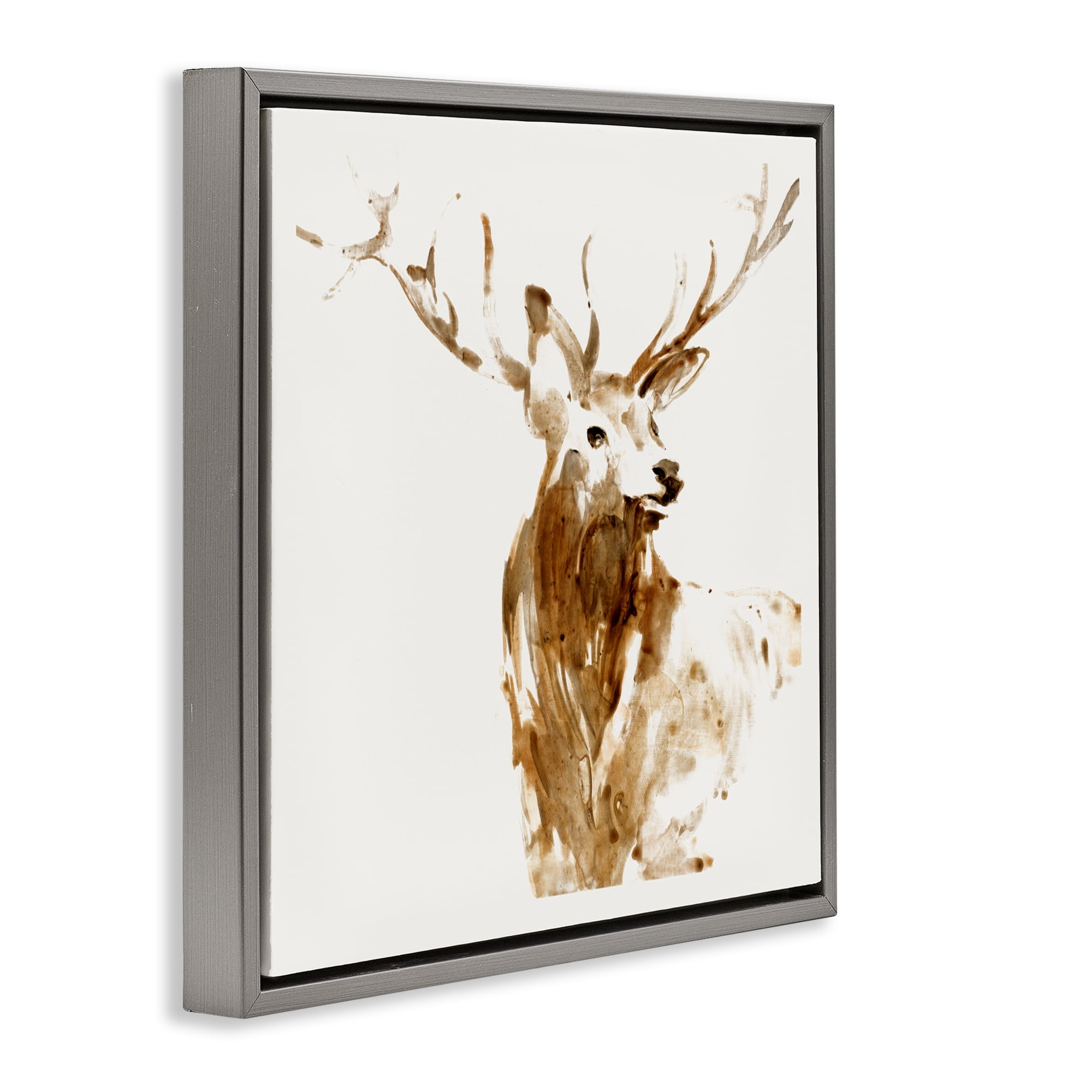 Stupell Industries Deer Portrait Head Shot Gray Framed Floater Canvas Wall Art, design by Lorenzo Collective
