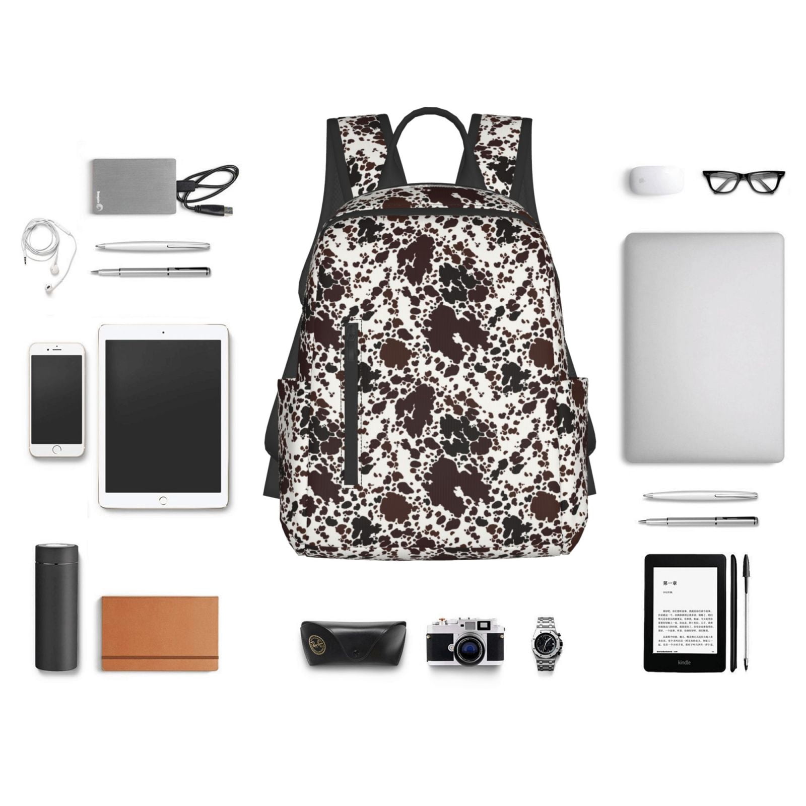 Xecao Cow Skin print Backpack For women men Aesthetic Lightweight Travel Daypack Simple Cute Backpack For Bookbag