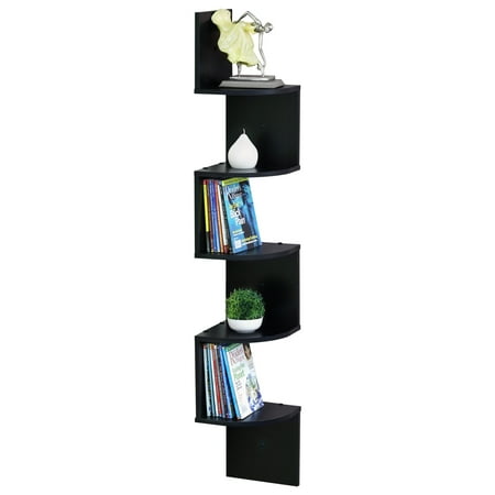 Furinno 5 Tier Wall Mount Floating Radial Corner Shelf, (Floating Shelves 10 Of The Best)