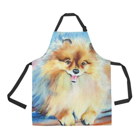 

ASHLEIGH Painted Portrait Of Pomeranian Puppy Adjustable Bib Apron with Pockets Apron for Cooking Baking Gardening